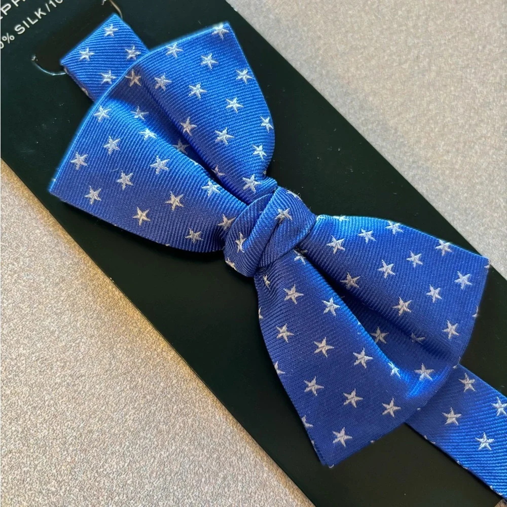 Lauren Ralph Lauren Blue Silk Bow Tie with Silver Stars